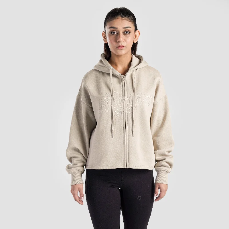 Crest Full Zippper Hoodie (Beige) Hoodie with Raglan Sleeves Sporty Comfortable