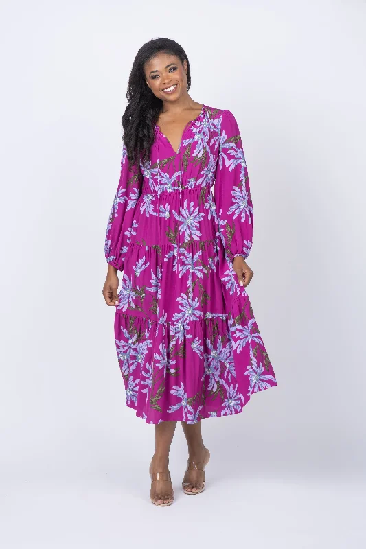 DVF Dominique Dress in Pairs Floral GT Red Purple