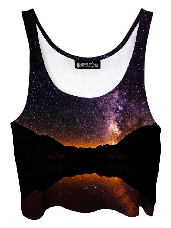 Starlit Valley Mountain Galaxy Crop Top Cashmere Blend Cotton Blend Poly Blend