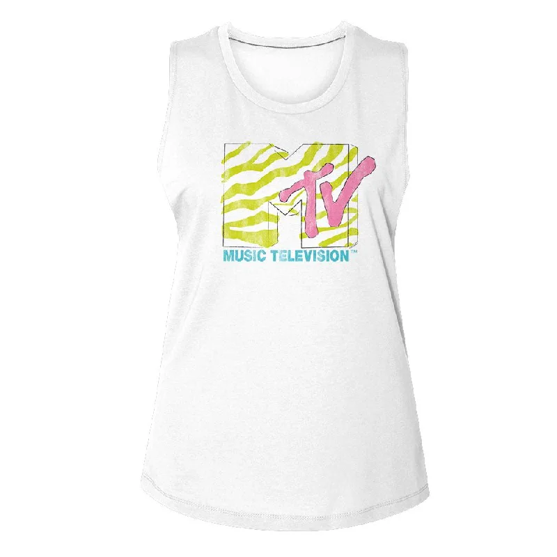 MTV Eye-Catching Tank Top, Neon Zebra Logo peekaboo tank top