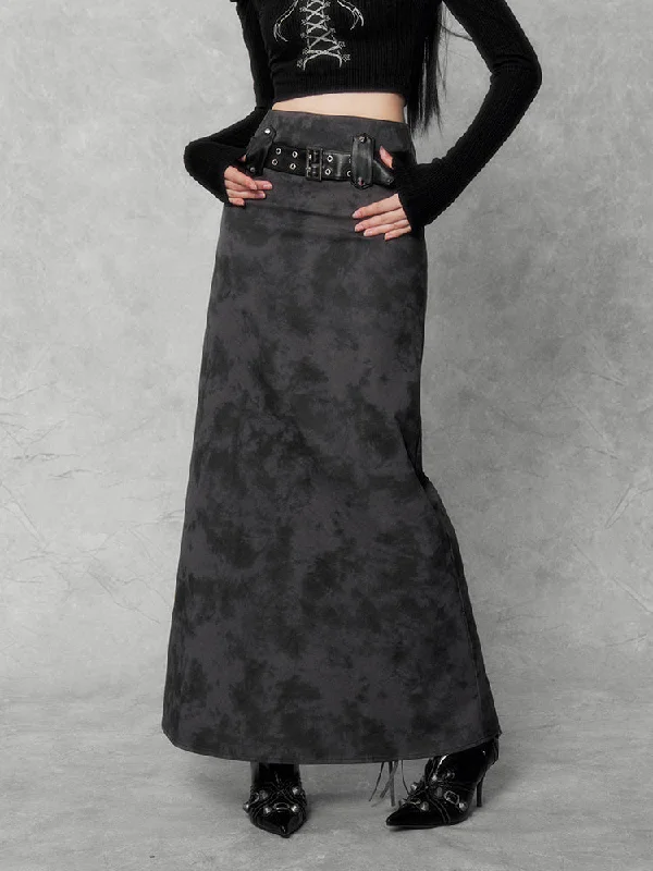 Gothic Buckle Maxi Skirt denim skirt trendy