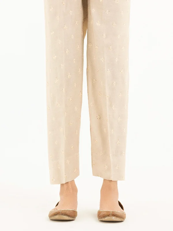 Embroidered Raw Silk Trousers(Pret) High Waist Slim Fit Ankle Length