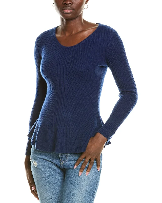 Sofiacashmere Peplum Rib Scoop Neck Cashmere Sweater Cable Knit Ribbed Knit Lace Knit Sofiacashmere Peplum Rib Scoop Neck Cashmere Sweater Cable Knit Ribbed Knit Lace Knit