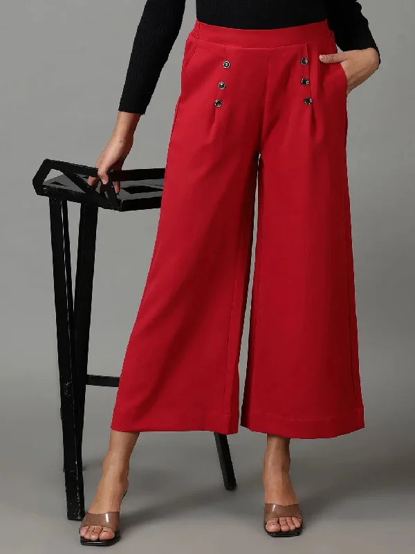 Women's Maroon Solid Parallel Trouser-LT-KN-132-Maroon Trousers Handmade Artisanal