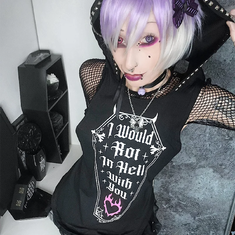 Rot In Hell Studded Hoodie Tank Hoodie with Snap Buttons Easy Quick