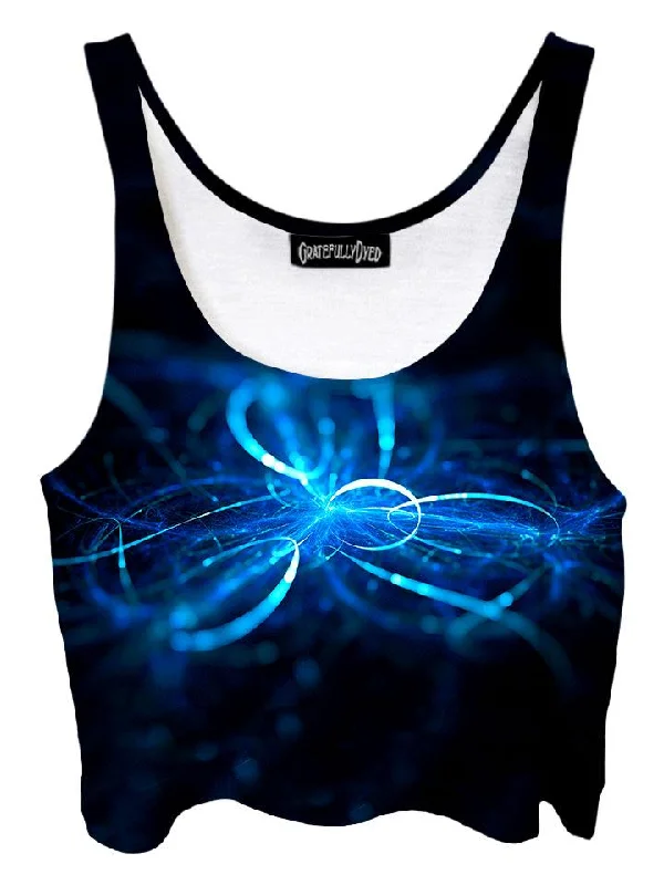 Electric Blue Light Show Galaxy Crop Top Welt Pockets Slit Pockets Flap Pockets