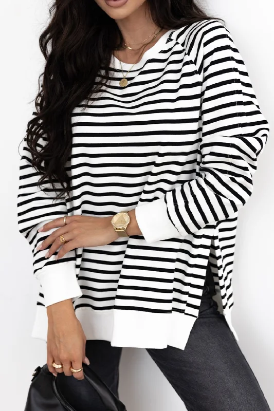Hazel Blues® | Side Slit Stripe Raglan Sleeve Sweatshirt Hoodie with Earth Tones Natural Calm Hazel Blues® | Side Slit Stripe Raglan Sleeve Sweatshirt Hoodie with Earth Tones Natural Calm