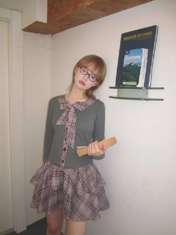 College style plaid cake skirt【s0000010385】 pleated skirt texture