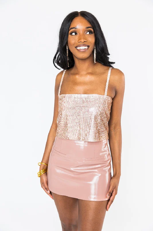 Girly Girl Rhinestone Crop Top - Rose Gold Chenille Blend Fleece Blend Nylon Blend