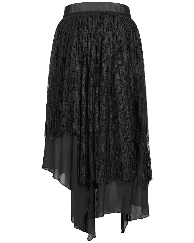 Punk Rave Daily Life Urban Occult Asymmetric Pleated Lace Skirt lace skirt delicate