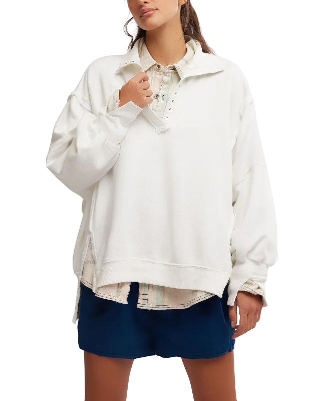 Camden Henley 1/4 Zip Sweatshirt in Optic White Hoodie with Hem Contrast Bold Stylish Camden Henley 1/4 Zip Sweatshirt in Optic White Hoodie with Hem Contrast Bold Stylish