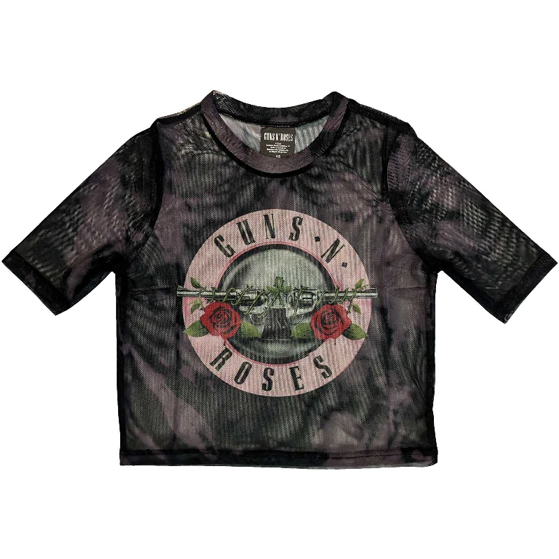 GUNS N' ROSES Crop Top for Ladies, Pink Tint Bullet Logo Terry Blend Velvet Blend Canvas Blend