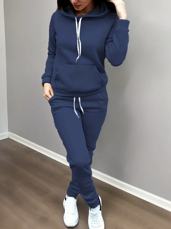 Womens Comfort-fit Solid Color Sporty Pantsuit Outfit - Stylish Hoodie with Drawstring & Kangaroo Pocket, Sleek Jogger Pants for Everyday Athleisure Style Hoodie with Metallic Shiny Futuristic Womens Comfort-fit Solid Color Sporty Pantsuit Outfit - Stylish Hoodie with Drawstring & Kangaroo Pocket, Sleek Jogger Pants for Everyday Athleisure Style Hoodie with Metallic Shiny Futuristic