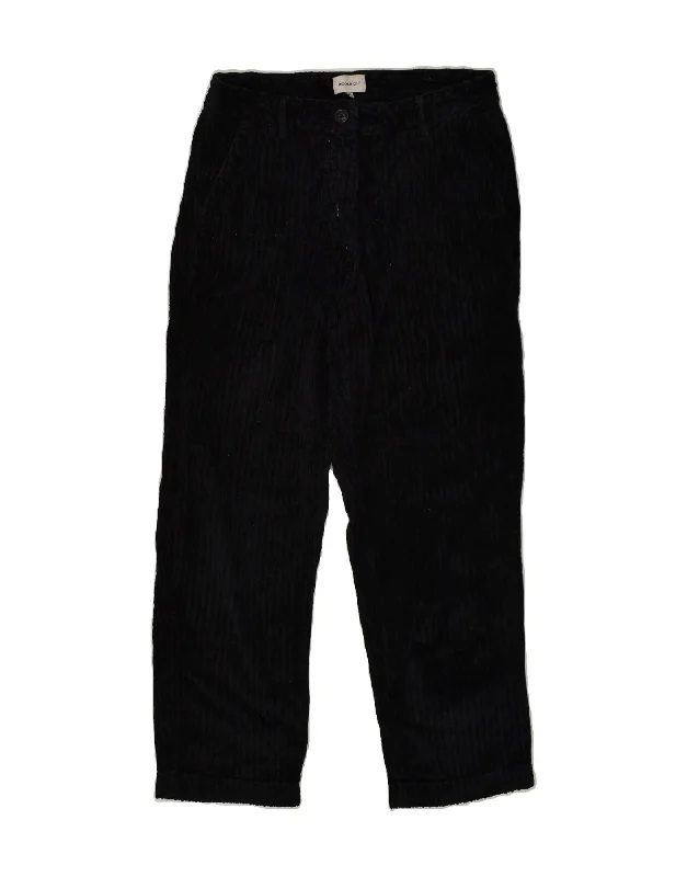 WOOLRICH Womens Straight Corduroy Trousers W26 L25 Black Striped Cotton Trousers Fleece Cozy