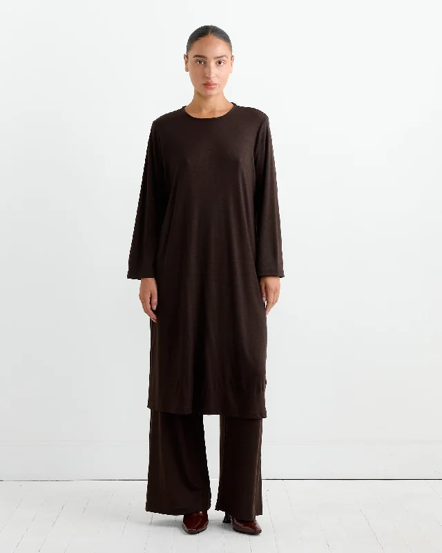Wool Basic Crew Dress in Cacao