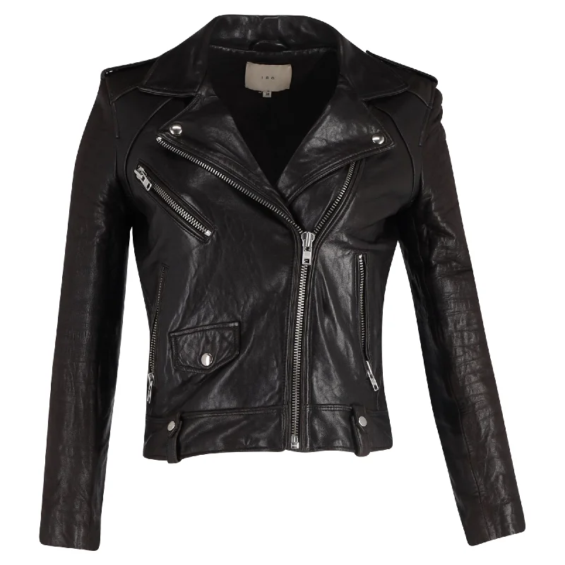 Iro Biker Jacket in Black Leather Welt Pockets Slit Pockets Flap Pockets