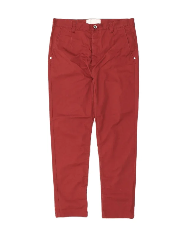 VINTAGE Womens Slim Casual Trousers W34 L30  Red Polyester Trousers Wedding White