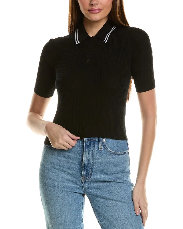 Theory Tipped Rib Cashmere Polo Sweater Ribbed Striped Patterned