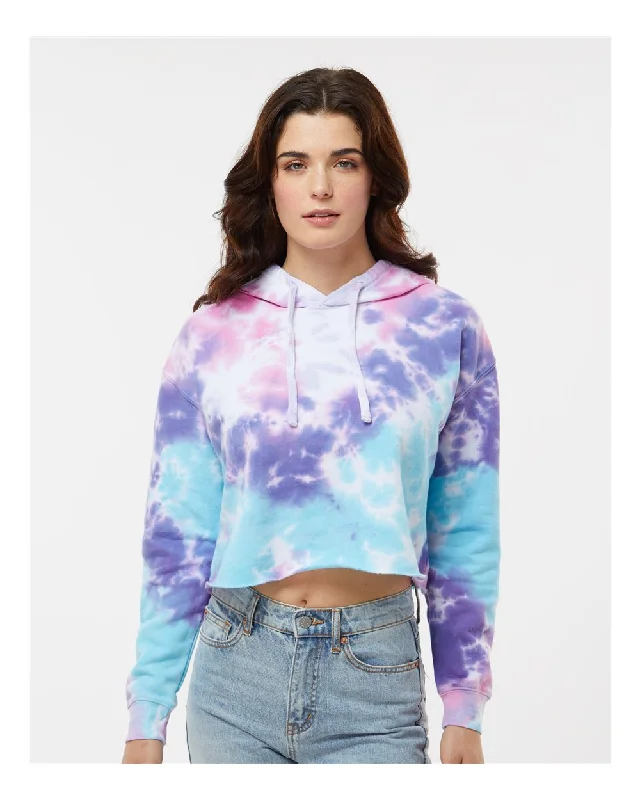 Colortone Women's Tie-Dyed Crop Hooded Sweatshirt Hoodie with Contrast Stitching Detailed Premium