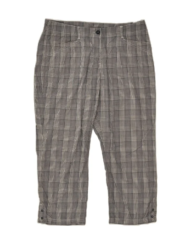 CHERVO Womens Slim Capri Trousers IT 44 Medium W32 L22  Grey Check Cotton Trousers Formal Black