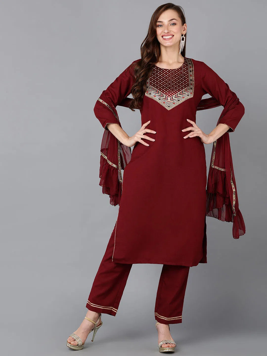 Ahika Women Cotton Blend Printed Kurta Trouser-PKSKD1180A_XS Trousers chic fashionable