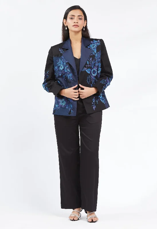 Nadia Embroidered Jacket Boat Neck Shawl Collar Notched Collar