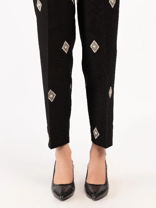 Embroidered Khaddar Trousers Trousers Solid Black