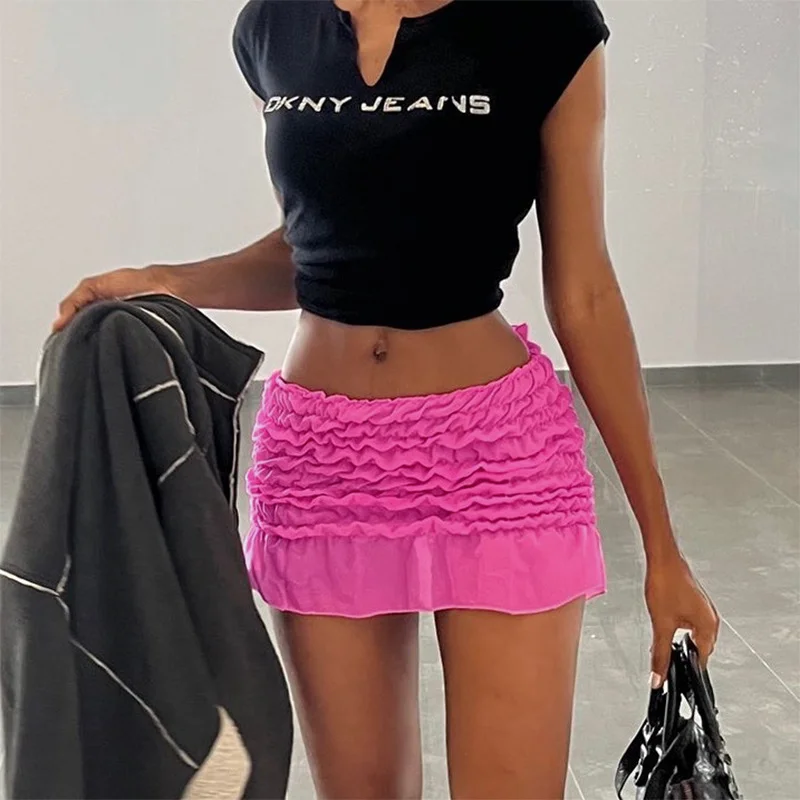 Women'S Fashion Sexy Creased Mesh Hip Wrap Mini Skirt cashmere skirt fine