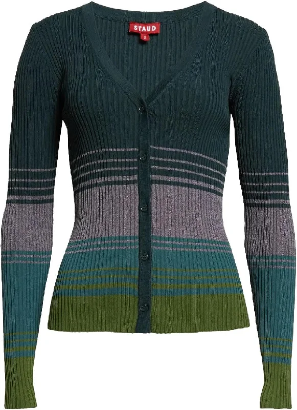 STAUD Women's Cargo Color Block Ribbed Sweater, Pine Forest Layered Multi-layer Single Layer
