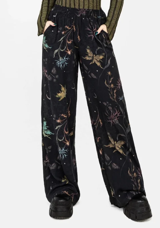 Rosanella Floral Print Straight Leg Trousers Trousers Leather Faux