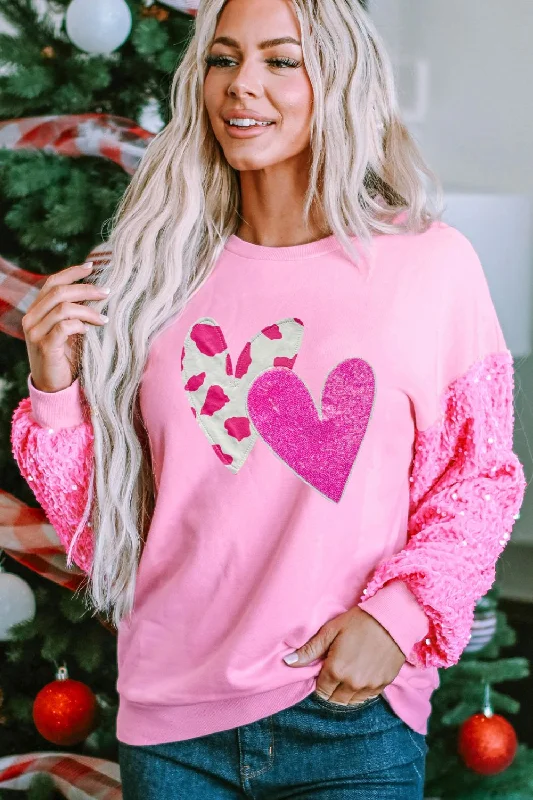 Hazel Blues® |  Valentine’s Day Sequin Heart Long Sleeve Sweatshirt Hoodie with Patch Decorative Personalized