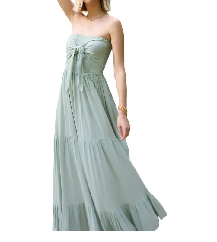 Tie Front Strapless Dress In Aloe Green