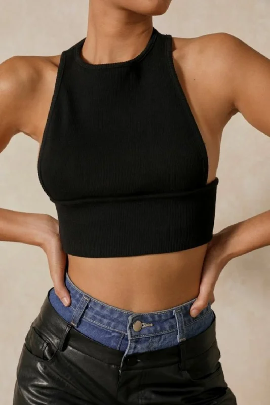High Neck Thick Band Crop Top Knit Fabric Woven Fabric Fleece Fabric
