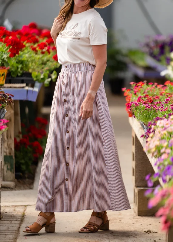 Cotton Striped Button Maxi Skirt - FINAL SALE midi skirt versatile