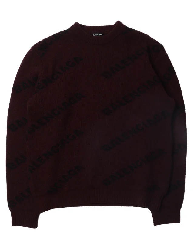 Allover Logo Sweater Wool Fabric Cashmere Fabric Tweed Fabric
