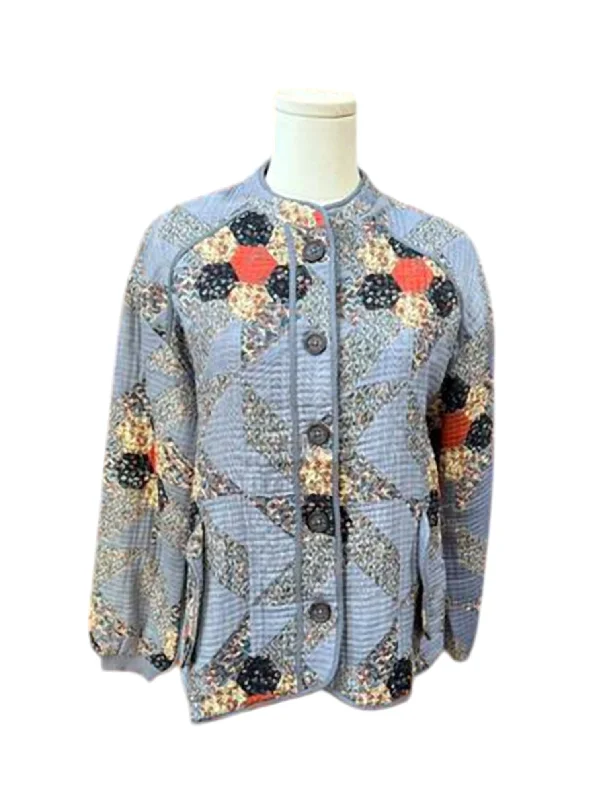 Quilted Jacket In Blue Tiered Jacket Buttoned Jacket Zippered Jacket