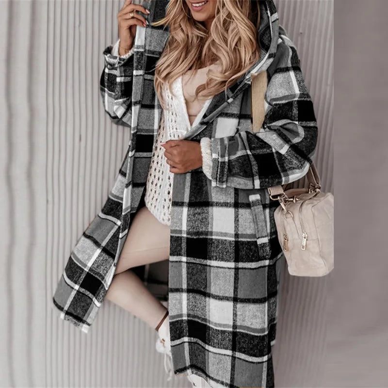 Advbridge Autumn Vintage Warm Long Sleeve Wool Coats Lady Fashion Pockets Midi Jackets Winter Thickness Women Hooded Plaid Windbreaker Wool Jacket Cashmere Jacket Tweed Jacket Advbridge Autumn Vintage Warm Long Sleeve Wool Coats Lady Fashion Pockets Midi Jackets Winter Thickness Women Hooded Plaid Windbreaker Wool Jacket Cashmere Jacket Tweed Jacket