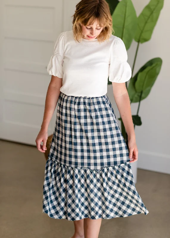Blue Gingham Midi Skirt - FINAL SALE ribbed skirt waist