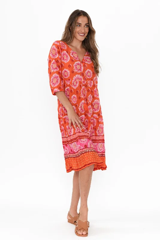 Milana Orange Floral Crinkle Cotton Dress