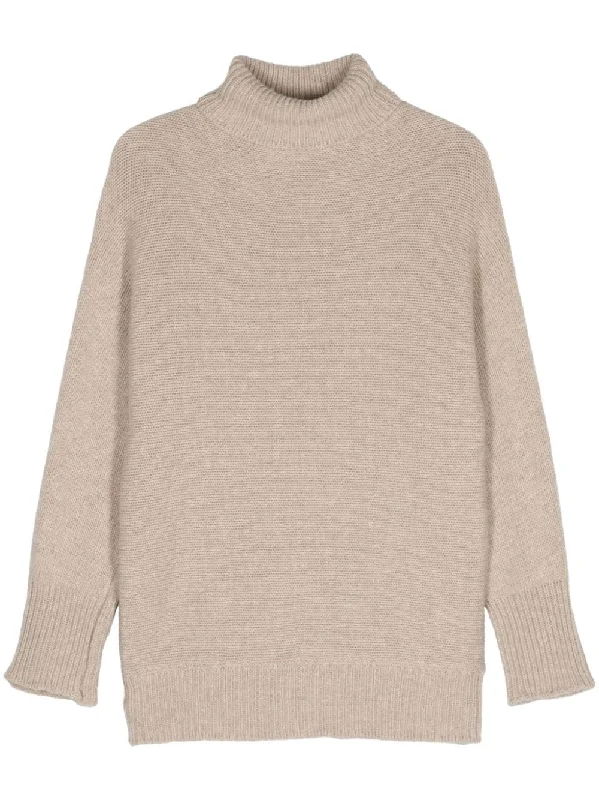 Alysi Women's Sweaters Beige Plaid Sweater Polka Dot Checkered
