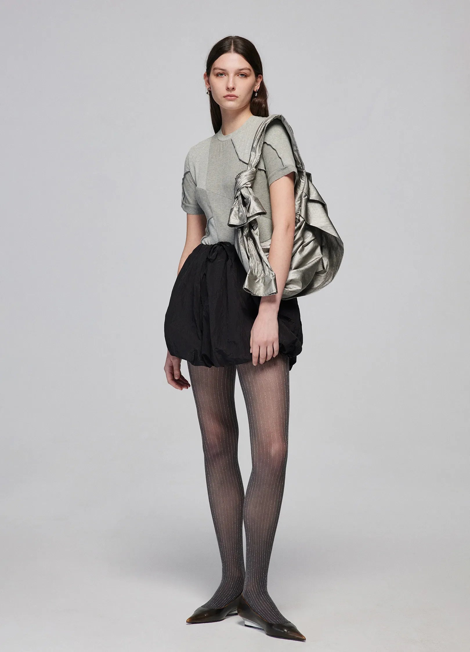 Puff Pleated Mini Skirt leather skirt sleek