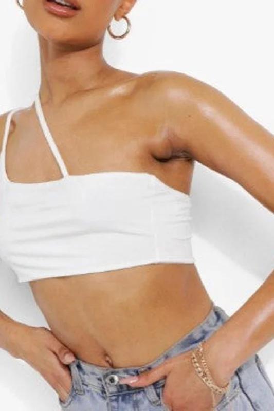 White Cross Strap Detail Double Layer Crop Top Real Fur Shearling Chenille