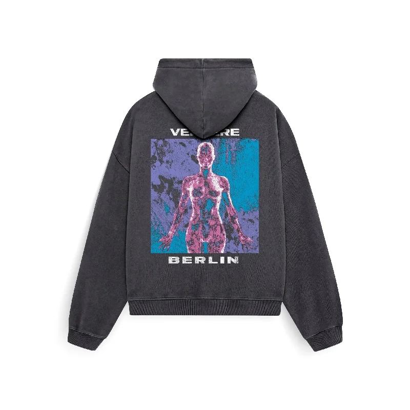 FADED HOODIE - WASHED BLACK Hoodie with Hem Ribbing Snug Secure