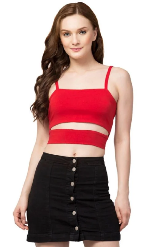 Crazy Nights Red Crop Top Houndstooth Herringbone Solid