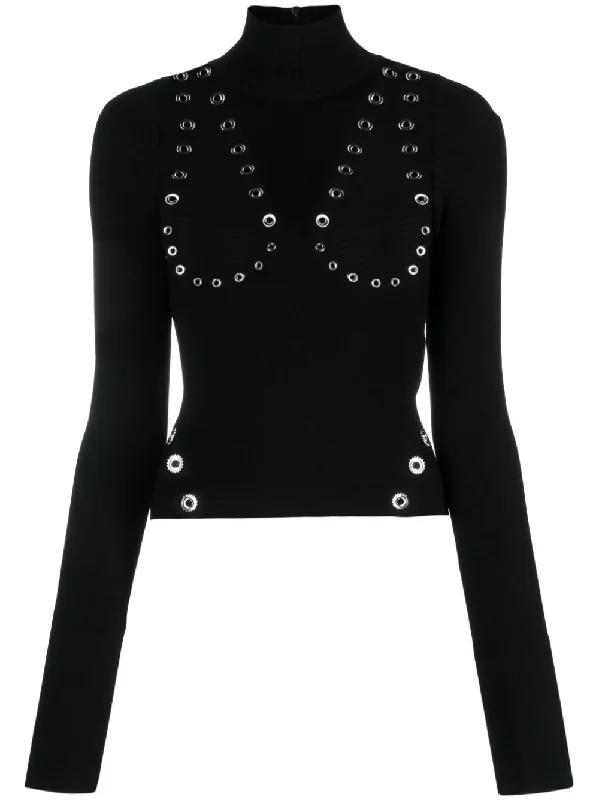 Off White Fashion Women's Sweaters Black Knit Fabric Woven Fabric Fleece Fabric