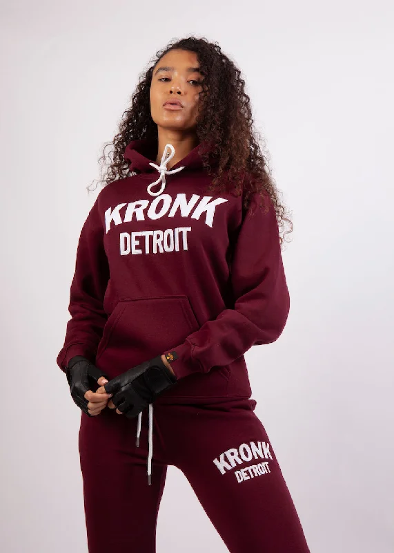 KRONKWOMEN Detroit Applique Hoodie Regular Fit Maroon with White logo Hoodie with Turtle Neck Cozy Winter KRONKWOMEN Detroit Applique Hoodie Regular Fit Maroon with White logo Hoodie with Turtle Neck Cozy Winter