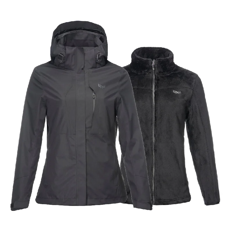 Chaqueta Mujer Tres Cruces Fusion-3 Hoody Jacket Negro / Negro Lippi Front Pockets Side Pockets Patch Pockets