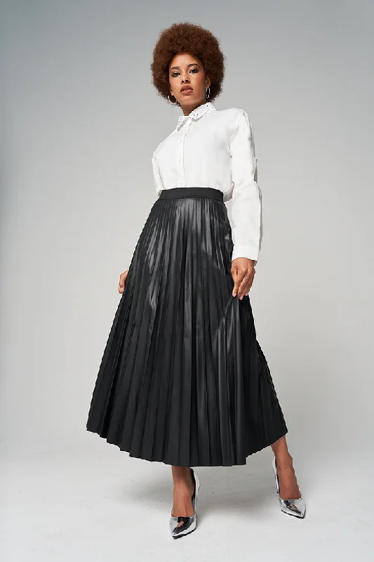 Pleated Midi Skirt leather skirt sleek