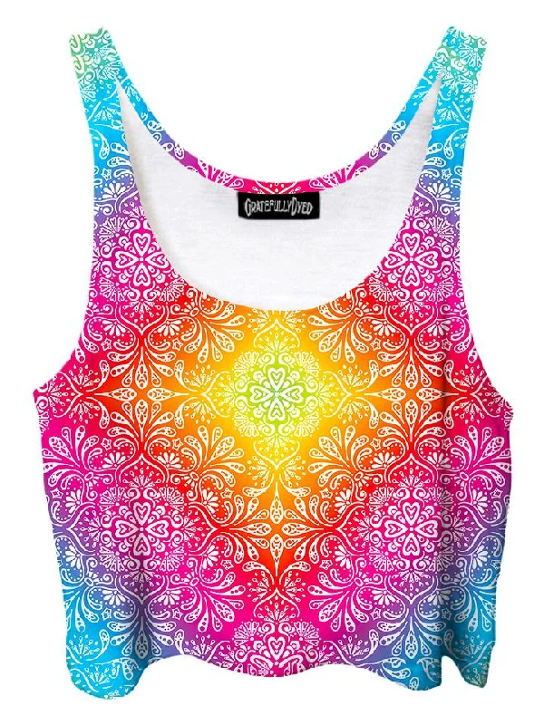 Florally Rainbow Paisley Mandala Crop Top Fleece Fabric Down Fabric Feather Fabric