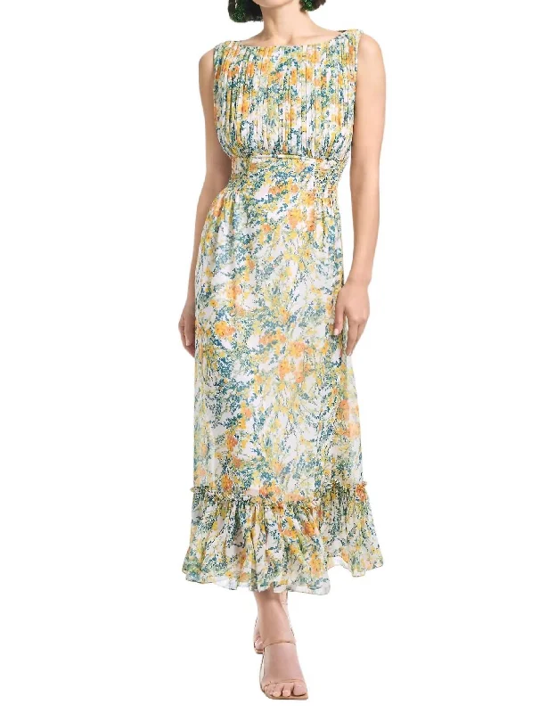 Anastasia Dress In Sunshine /teal Bouquet